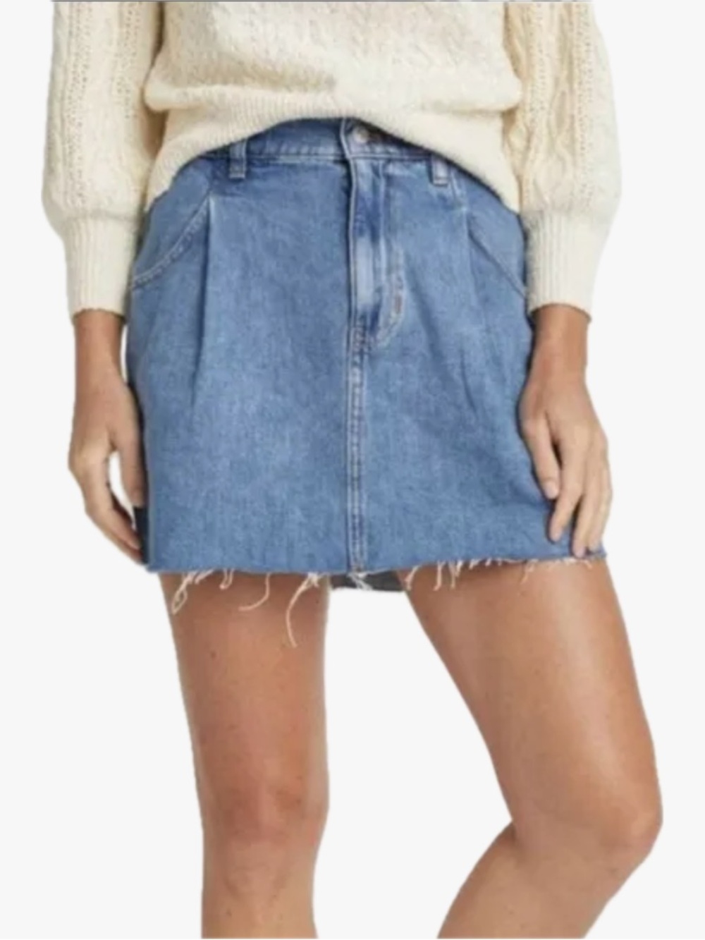 Free People Flirt Denim Mini Skirt Size 25 High Rise Raw Hem Y2K Boho Festival